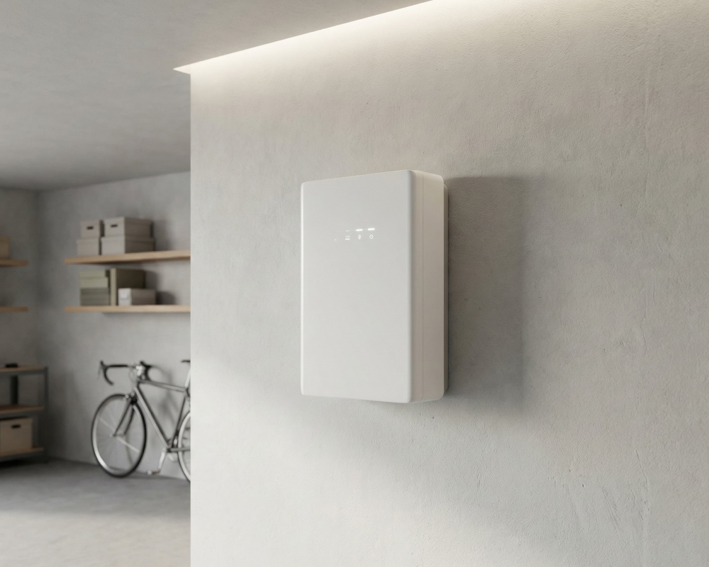 Moderner Heimspeicher zur Nutzung von Solarstrom während der Abendstunden im März