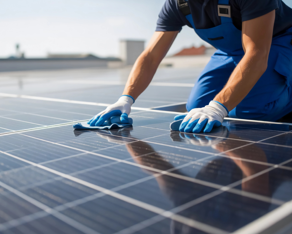 Technische Sichtprüfung und Reinigung einer Photovoltaikanlage zur Vorbereitung auf das Sommerhalbjahr